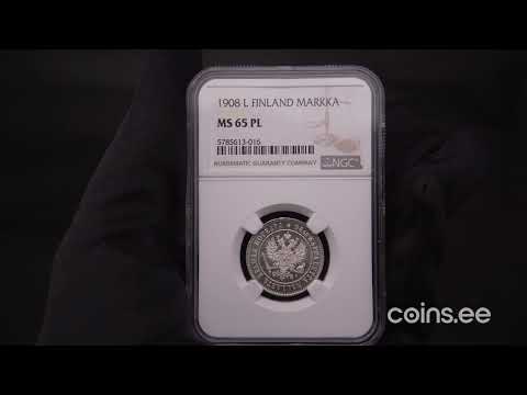 Auc 53. lot 730. Russia, Finland 1 markka 1908 L - NGC MS 65 PL
