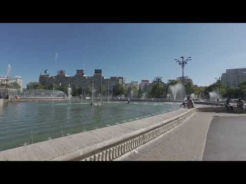 Bucharest Center, Piața Unirii Park, Fountains and a look at the Palace of the Parliament 4K Tour