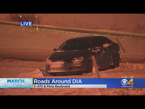 Rough Going On Roads Around Denver International Airport, Some Cars Stranded