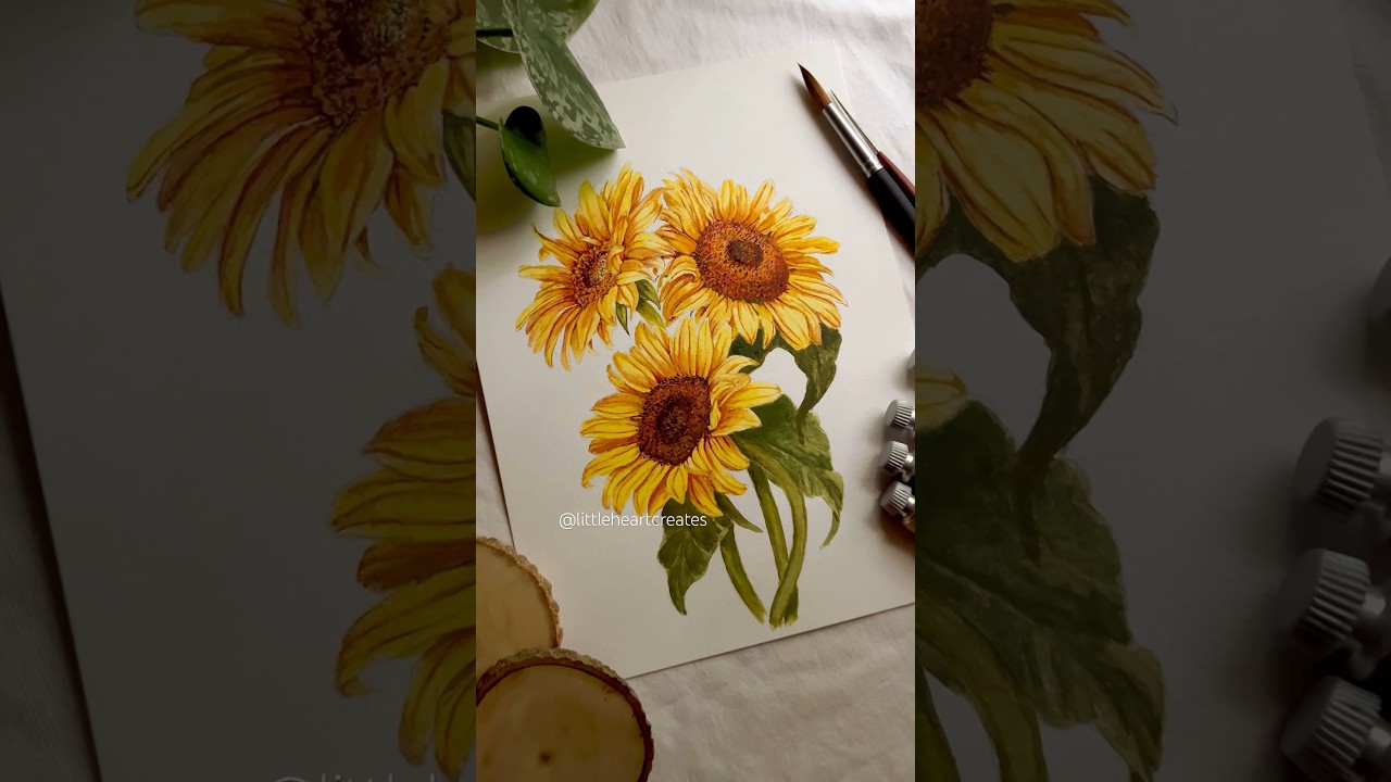 Sunflower love! Watercolor painting! Satisfying video! #shorts