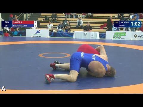 Round 1 GR - 97 kg: N. ROOSIMAGI (EST) df. A. SAMMET (GER), 2-1