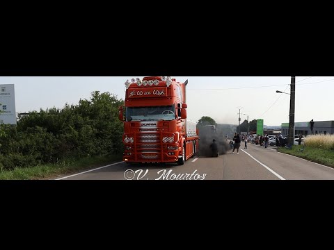 Truckshow Ciney 2022: TRUCKS DEPARTURE - SCANIA VOLVO DAF with LOUD PIPES and SMOKE