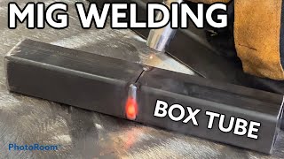 Mig Welding GMAW Steel Box Tube.  Straight line splice weld.  Penetration cut & reveal