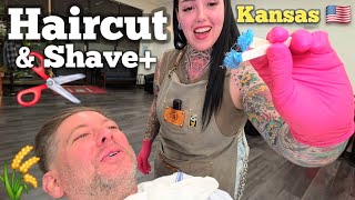 💈KANSAS GIRL LIKES HER MEN PAMPERED to the FULLEST (ASMR Haircut, Shave, Waxing, Massage, Hair Wash)