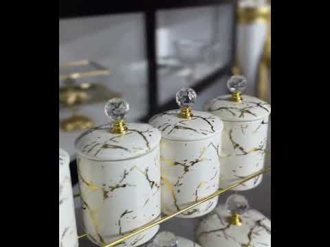 Набор для специй и сыпучих на золотой подставке 7 шт баночки с крышечками. - фото 1 - id-p2918610132