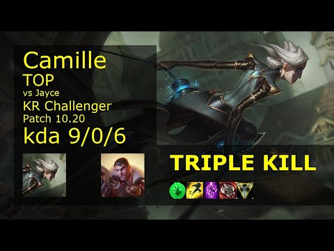 Camille Top vs Jayce - KR Challenger 9/0/6 Patch 10.20 Gameplay // [롤] 카밀 vs 제이스 탑