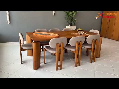 Video thumbnail of Conjunto Mesa de Jantar Nala 220cm Madeira Tampo Laminado com 8 Cadeiras Nala