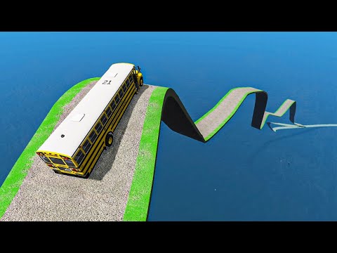 Impossible Weird Wave Bridge Crossing Cars Vs Deep Water Stunt - BeamNG.Drive