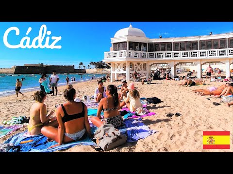 Beautiful Cádiz Atlantic Ocean Beach Walk, Playa La Caleta | Spain, Costa de la Luz [4K]