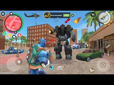 Rope Hero: Vice Town (Rope Hero Throw Tank on Car Robot) Ulka Pind Upar Girgya - Android Gameplay HD