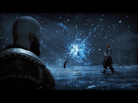 Kratos Leviathan Axe And Thor's Mjolnir Hammer Collide Scene 4K - God of War Ragnarok