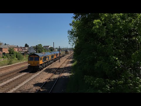 * Double headed 66* 66768, 66708 and 66719 pass Retford