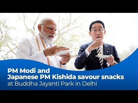 PM Modi and Japanese PM Kishida savour snacks at Buddha Jayanti Park in Delhi
