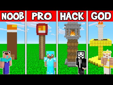 Minecraft: INSIDE TORCH HOUSE BUILD CHALLENGE - NOOB vs PRO vs HACKER vs GOD in Minecraft Animation