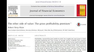 The other side of value: The gross profitability premium (Novy-Marx, 2013)