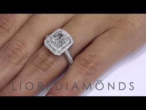 ER- 1236 - 1.88 Carat F-VS2 Radiant Cut Diamond Engagement Ring 18k White Gold Pave Halo