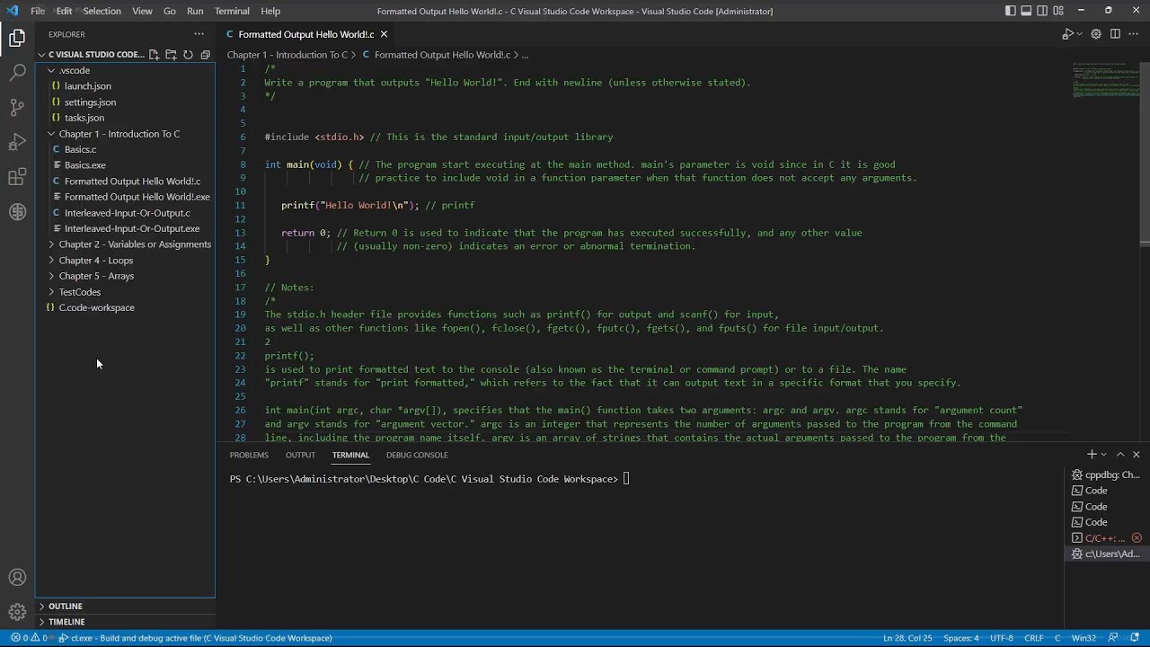 C Lab: Formatted Output Hello World!