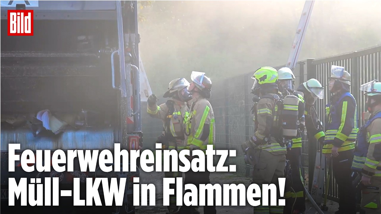 Kraftakt für Krefelder Feuerwehr: Sperrmüll-LKW steht in Flammen