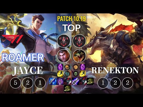 T1 Roamer Jayce vs Renekton Top - KR Patch 10.19