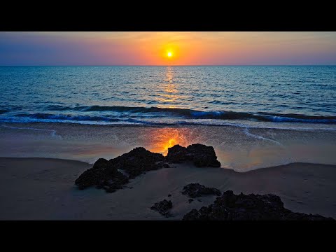 Sunset Glow on The Beach with Ocean Waves, ASMR Sounds for Deep Sleep,  3 hours in 4K