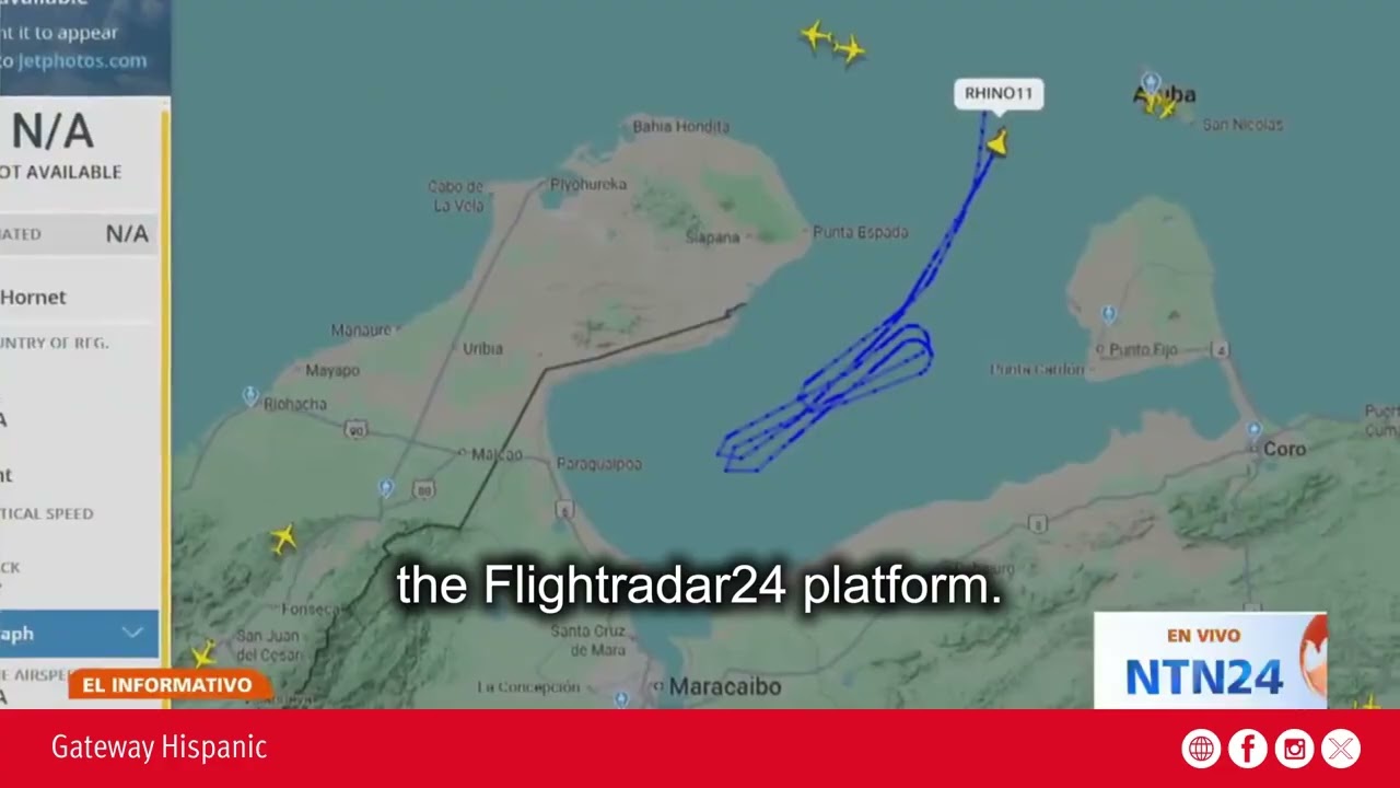F-18 fighter jets are flying over the Gulf of Venezuela