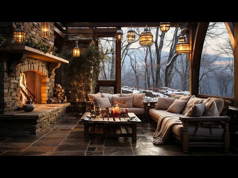 Warm Winter Relaxing Coffee Shop | Mellow Jazz Music With Crackling Fireplace Sound For Work, Study