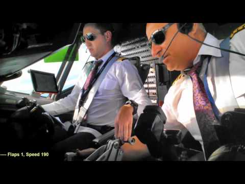 Crosswind landing at Riga - Boeing 737 cockpit view inside