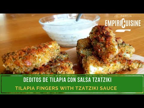 Receta de deditos de tilapia con salsa Tzatziki