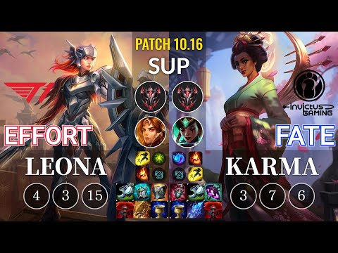 T1 Effort Leona vs IG Fate Karma Sup - KR Patch 10.16
