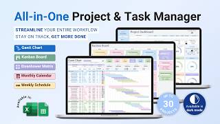 All-in-One Project Management Spreadsheet - Gantt Chart - Kanban Board - Decision Matrix - Calendar