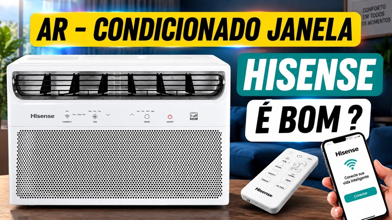 Miniatura da avaliação em vídeo de Ar-Condicionado Janela Hisense Eletrônico Wi-Fi 7.500 BTUs Frio 127V