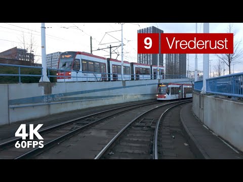 Heavy traffic | 🚊 HTM Line 9 | 4K Tram Cabview | 🇳🇱 The Hague | Siemens Avenio