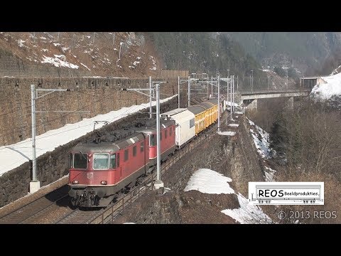 2013-02 [HD] Gotthard North Ramp in Sunny Winter - SBB BLS Crossrail DB