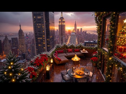 New York Coffee Shop Ambience | Smooth Jazz Music ☕️ Christmas Jazz & Cozy Fireplace for Relaxing
