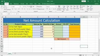 Net Amount Calculation in MS Excel