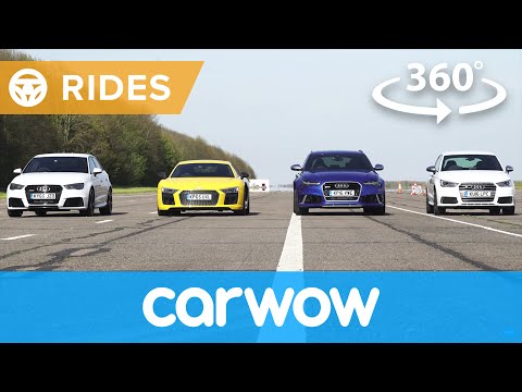 360 degree Audi Drag Race: R8 v RS6 v RS3 v S1 v Ducati 2017 | Passenger Rides