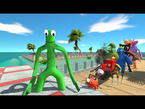 Rainbow Friends Green OASIS DEATH RUN - Animal Revolt Battle Simulator