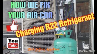 HVAC JOB: HOW TO PROPERLY CHARGE R22 REFRIGERANT TO AIR-CONDITIONING UNIT (TAGALOG) ENG. SUB