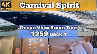 Carnival Spirit Ocean View Room 1259 Full Tour Deck 1