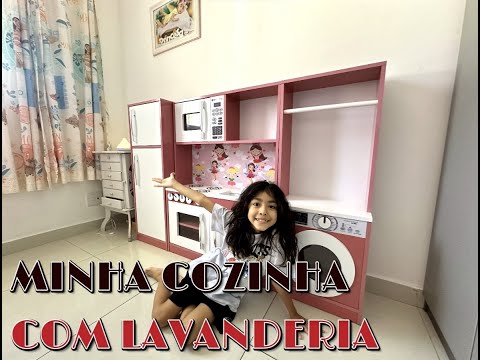 COZINHA INFANTIL COM LAVANDERIA MDF #diversaoinfantil  #barbie #brincandodecasinha #fpyシ #mdf