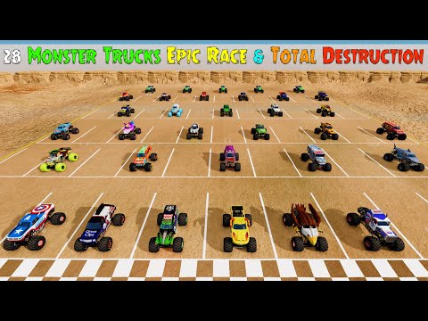 28 Monster Trucks Epic Race & Total Destruction | Grave Digger