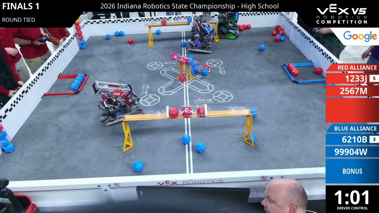 Indiana Regionals : V5RC High School - Final #1-1 - 1233J & 2567M vs 6210B & 99904W - Auton + Driver