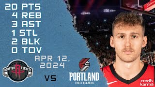 Jock Landale player Full Highlights vs BLAZERS NBA Regular season game 12-04-2024