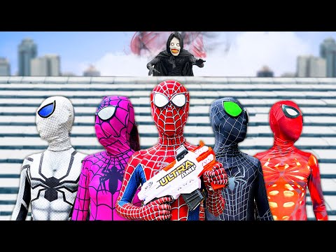 PRO 5 SUPERHERO TEAM ( ALL ACTION STORY 1 ) || Spider-Man RED , WHITE , PINK , VENOM and FLASH HERO