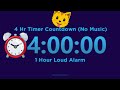4 Hour Timer Countdown (No Music) with 1 Hour Loud Alarm