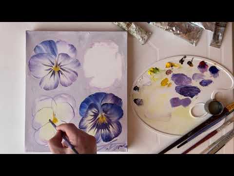 Как писать цветы маслом «Анютины глазки» Ч 3
