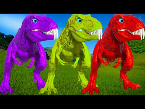 Rexy Color Pack vs. Indoraptor, Spinosaurus, I-rex - Jurassic World Evolution Dinosaurs Fighting