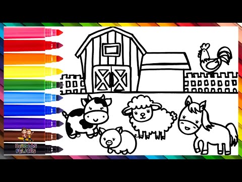 Dibuja y Colorea Una Granja Con Animales 🐮🐷🐔🐑🐴🌈 Dibujos Para Niños