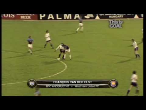 Goal! Francois Van der Elst. UEFA cup 1975/1976. Final. RSC Anderlecht - West Ham United FC