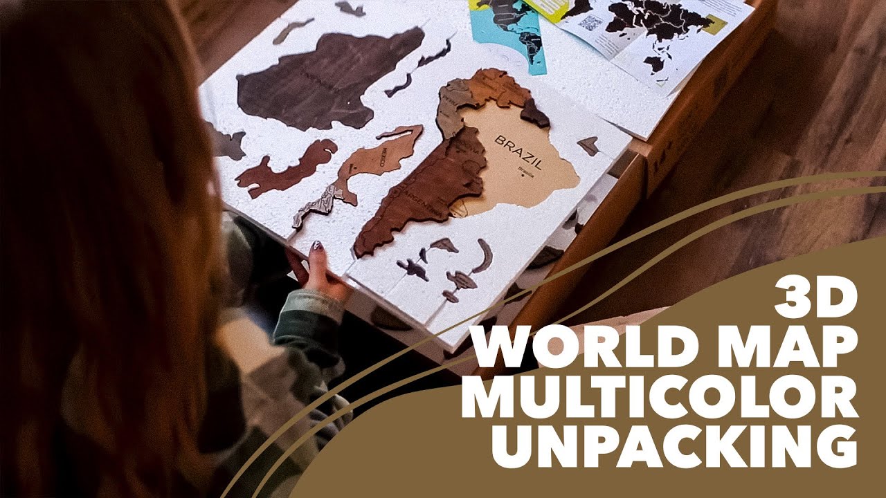 3D WOODEN WORLD MAP UNPACKING